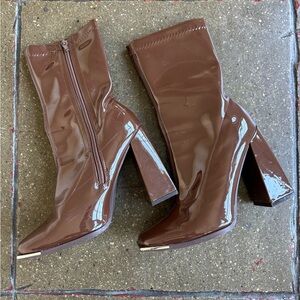 Forever 21 Glossy Brown Ankle Booties